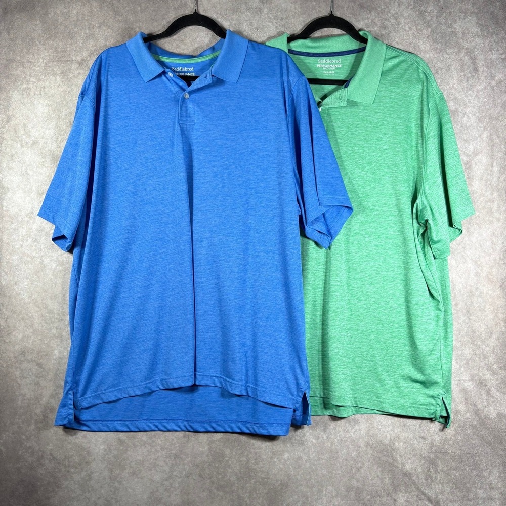 Saddlebred Performance Polo Shirt Lot of 2 Mens Size 2XL Blue Green Short Sleeve